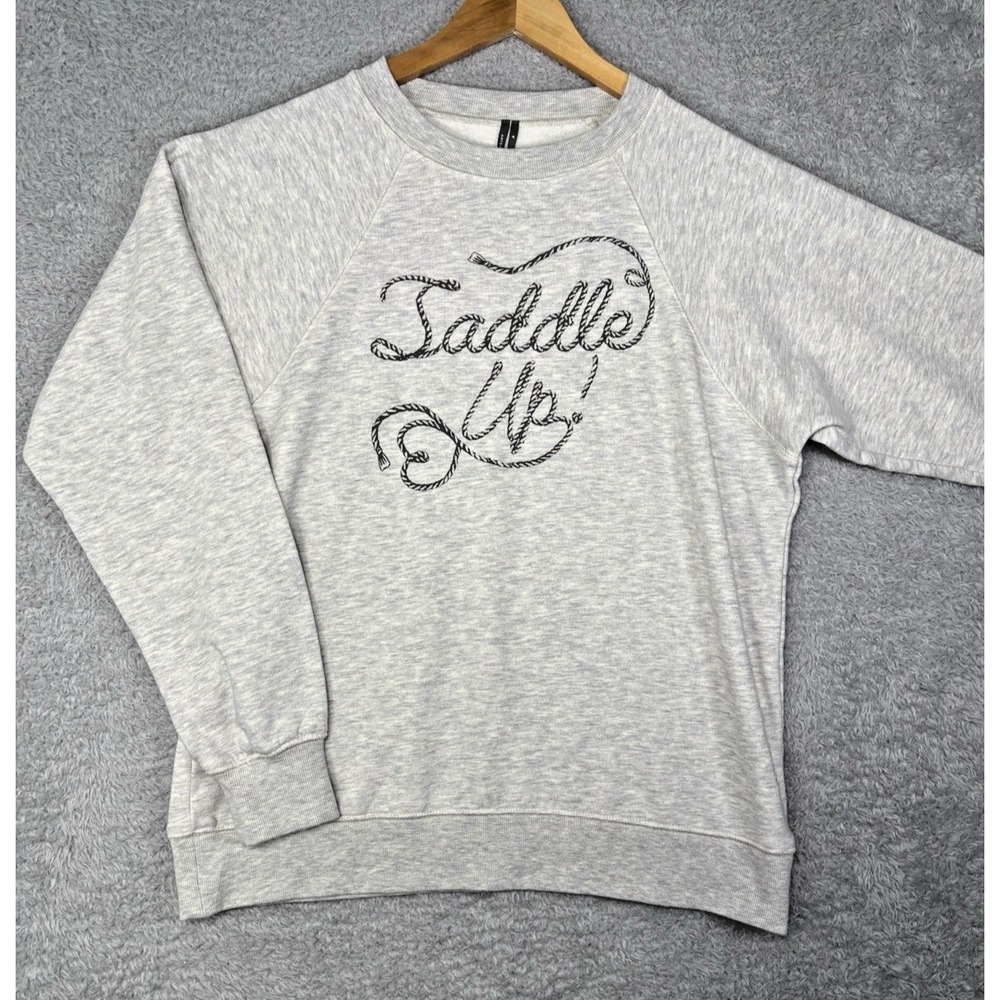Anthropologie Womens M Saddle Up Sweatshirt Gray Western Cowgirl Graphic